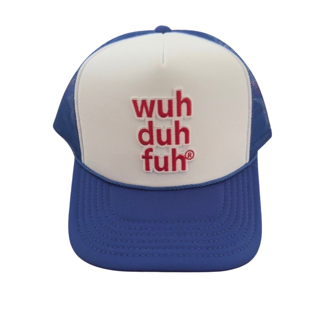 Royal Blue / White Trucker Hat with Red Embroidered Patch
