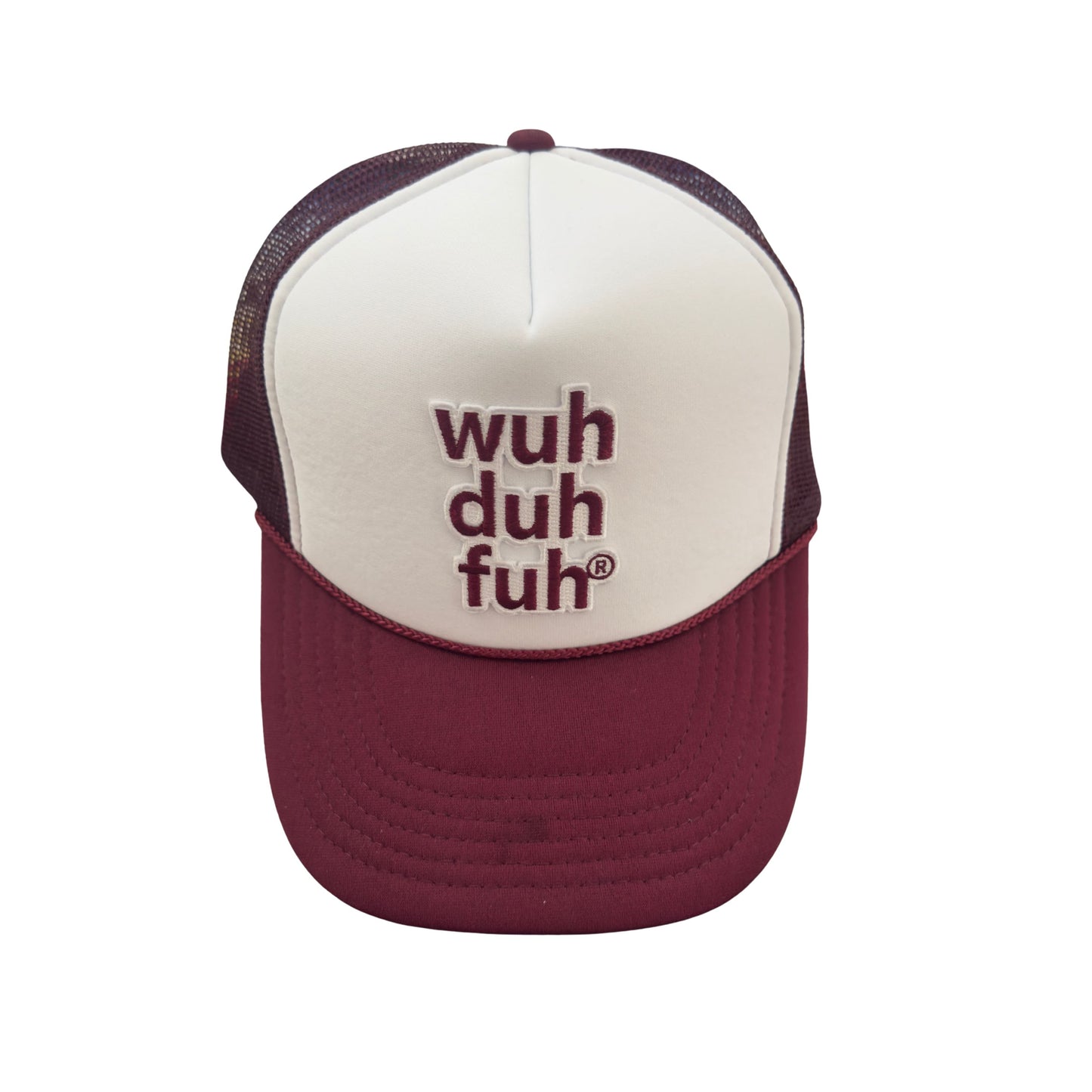 Maroon White Trucker Hat - Maroon Embroidered Patch