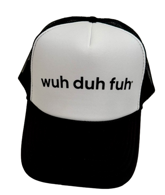 Trucker Hat Mesh Back Black White Black Stacked