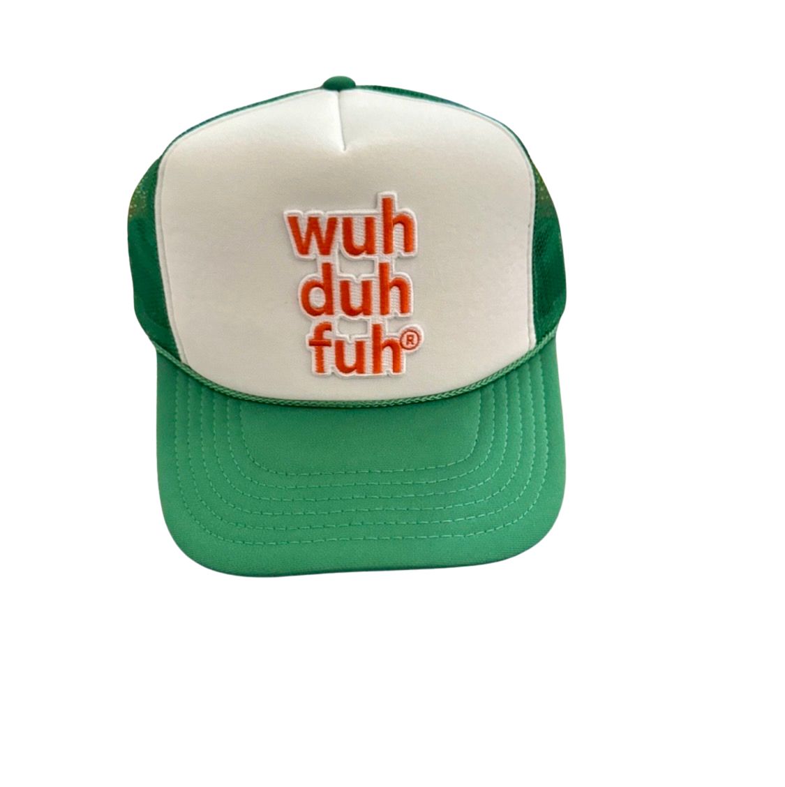 Green White Trucker Hat with Orange Embroidered Patch