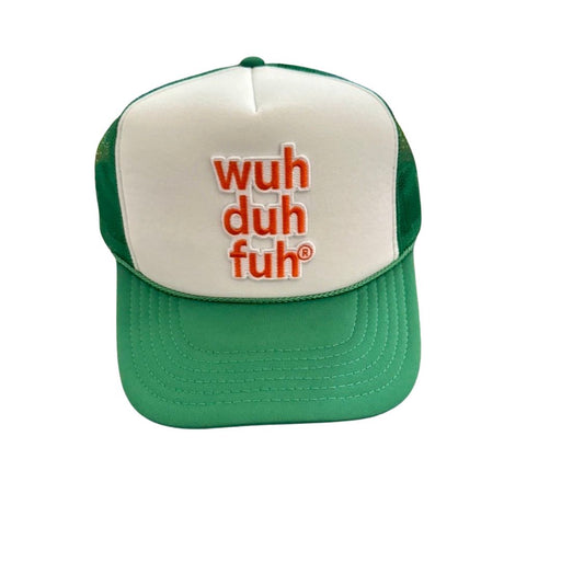 Green White Trucker Hat with Orange Embroidered Patch