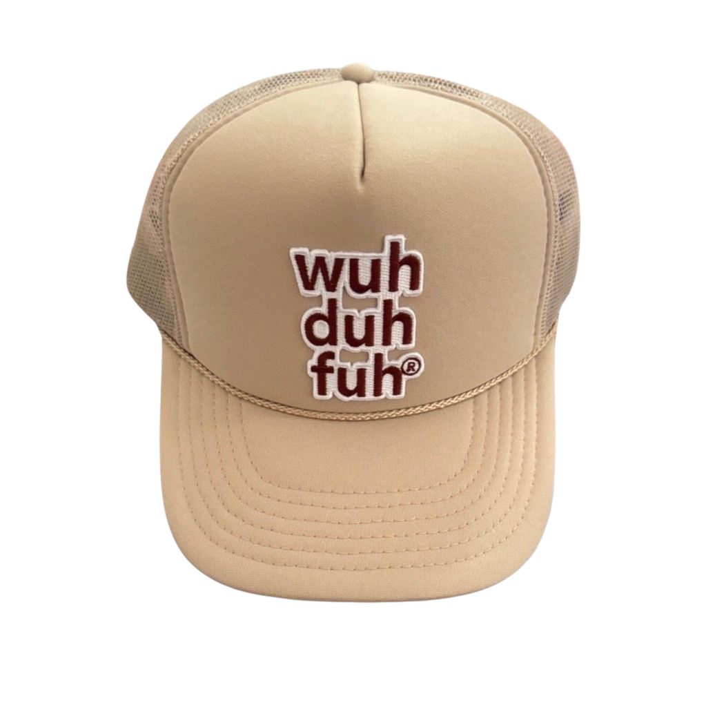 Khaki Tank Trucker Hat - Brown Embroidered Patch
