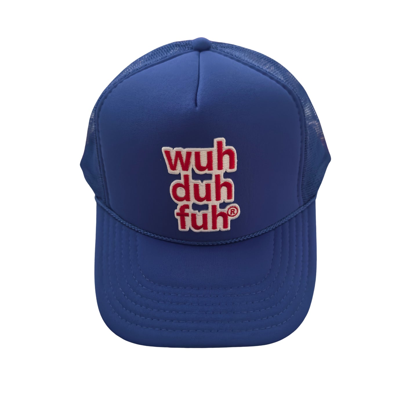 Royal Blue Trucker Hat with Red Embroidered Patch