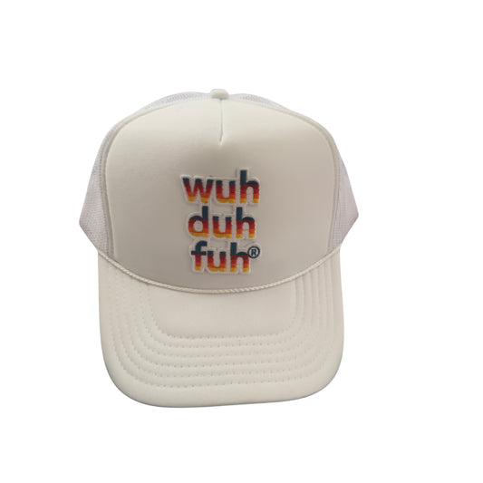 White Trucker Hat with 70s Retro Surf Embroidered Patch