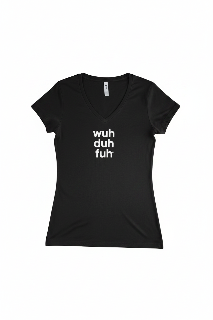 Black V-Neck with White Logo