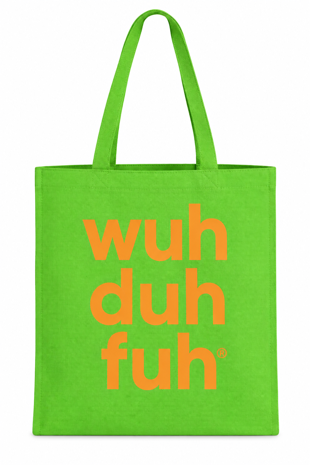 Green tote studio photo with orange logo
